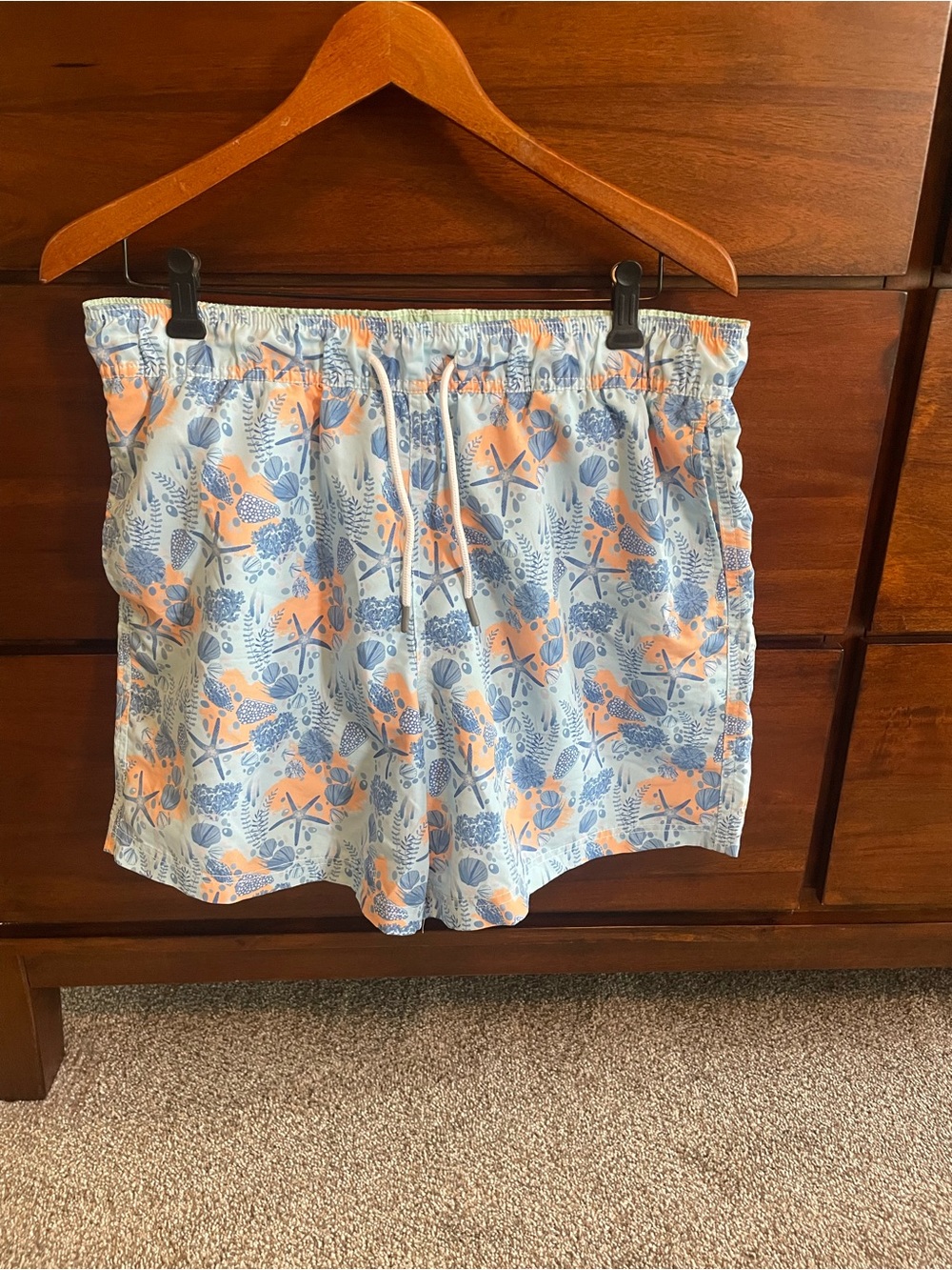Men's Blue & Peach Printed Athletic Swim Shorts